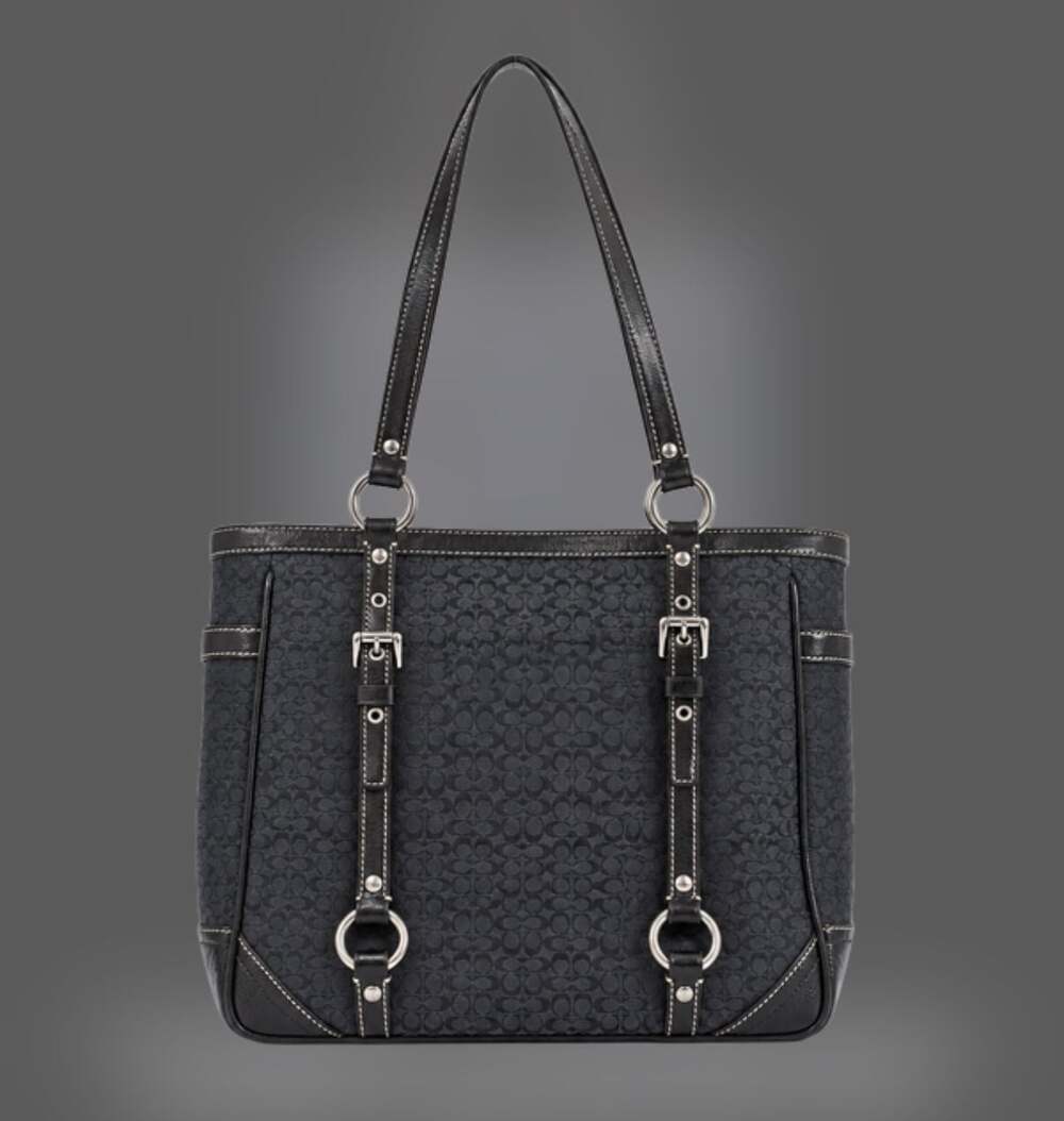 Coach Signature Jacquard Black Canvas and Patent Leather Tote Bag F12344